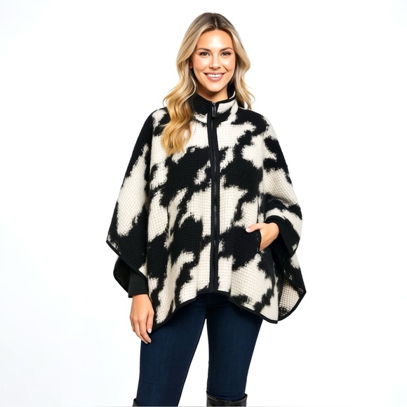 Women’s French Connection Wool Black White Cape Jacket Sweater - Picture 1 of 14